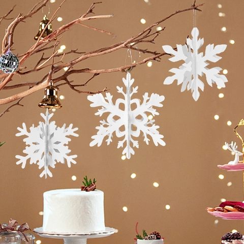 3D Christmas Snowflake Hanging Decorations White Paper Hollow Folding Spiral Ornaments For Winter Party Home Ceiling Decor
