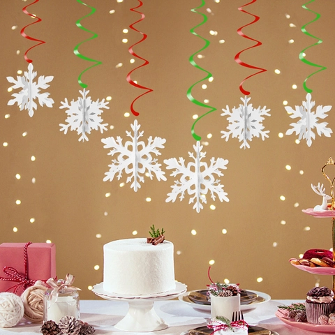 3D Christmas Snowflake Hanging Decorations White Paper Hollow Folding Spiral Ornaments For Winter Party Home Ceiling Decor