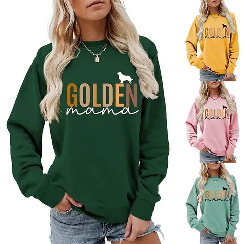 Felpa da Donna con Stampa Cane Golden Retriever GOLDEN Mama Misto Cotone Casual Girocollo Manica Lunga Pullover Ampio