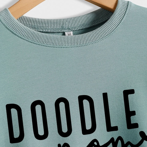 Sweat-shirt Femme Décontracté en Mélange de Coton Imprimé Lettres Doodle Mom Cœur Col Rond Manches Longues Pull Ample Top Mode