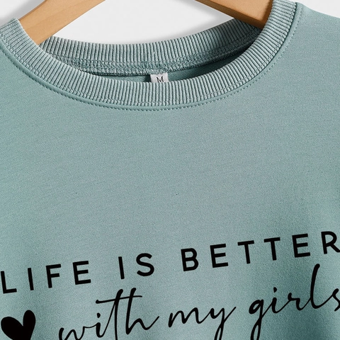 Women Sweatshirt Crewneck Long Sleeve Cotton Blend Letter Print Life Is Better With My Girls Heart Graphic Casual Pullover