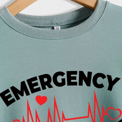 Sudadera de Cuello Redondo para Mujer Emergency Department ECG Impresión de Corazón Mezcla de Algodón Manga Larga Pullover Top