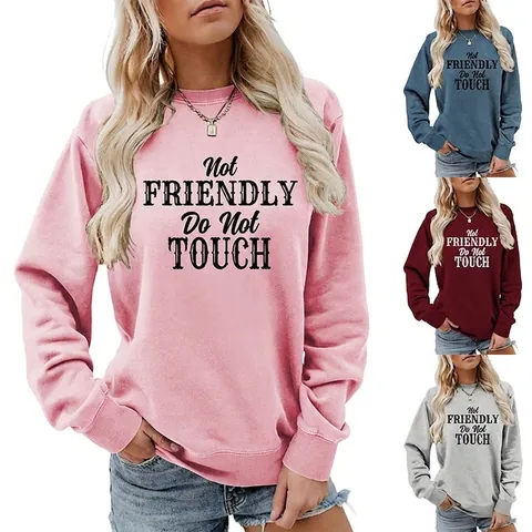 Sweatshirt Femme Col Rond Manches Longues Mélange Coton Slogan Imprimé Graphique Décontracté Streetwear Haut Pull Ample