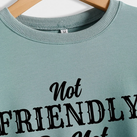 Sweatshirt Femme Col Rond Manches Longues Mélange Coton Slogan Imprimé Graphique Décontracté Streetwear Haut Pull Ample