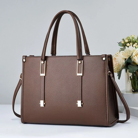 Frauen Tote Bag Litchi Narbung PU Leder Große Kapazität Schulter Handtasche Elegante Nähte Büro Pendeln Crossbody Tasche