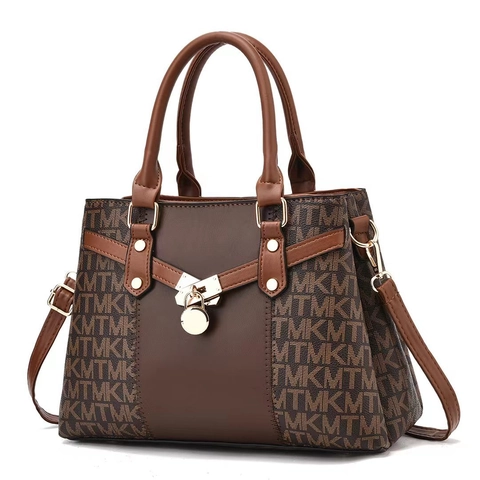 Mode Dames Handtas PU Leer Tote Bag Monogram Print Met Slot Hanger Grote Capaciteit Schoudertas Voor Dagelijks Woon-Werkverkeer