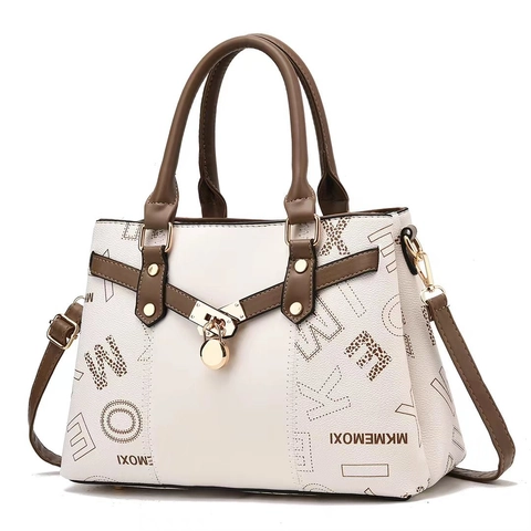 Mode Dames Handtas PU Leer Tote Bag Monogram Print Met Slot Hanger Grote Capaciteit Schoudertas Voor Dagelijks Woon-Werkverkeer