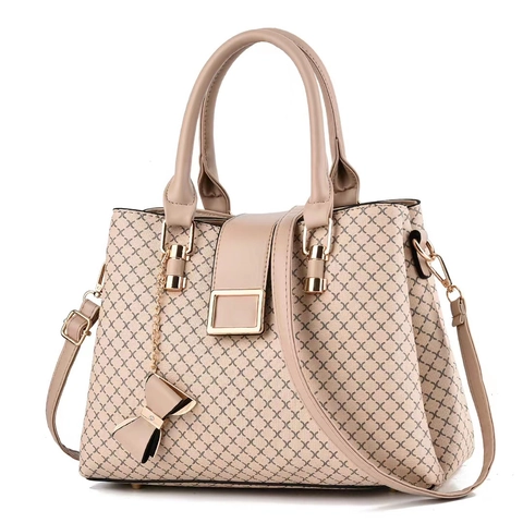 Borsa a Mano in Pelle PU Vintage con Motivo a Griglia per Donna Elegante Borsa a Tracolla Tote con Stampa a Lettere Fiocco Grande Capacità