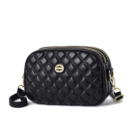 Mini Bolso de Bandolera de Cuero PU Acolchado para Mujer Moda de Tres Capas con Cremallera Gran Capacidad Bolso Cuadrado Pequeño Diario