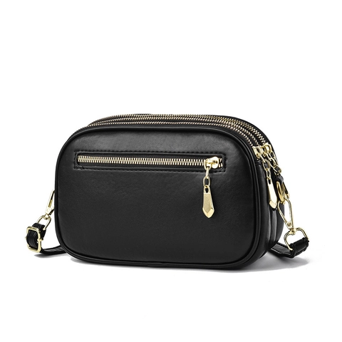 Mini Bolso de Bandolera de Cuero PU Acolchado para Mujer Moda de Tres Capas con Cremallera Gran Capacidad Bolso Cuadrado Pequeño Diario