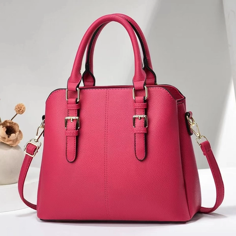 Borsa Tote da Donna Grande Capacità in Pelle PU con Grana Litchi Borsa a Spalla Tre Strati Hardware Dorato Borsa Business