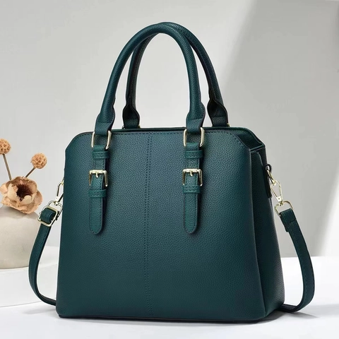 Borsa Tote da Donna Grande Capacità in Pelle PU con Grana Litchi Borsa a Spalla Tre Strati Hardware Dorato Borsa Business
