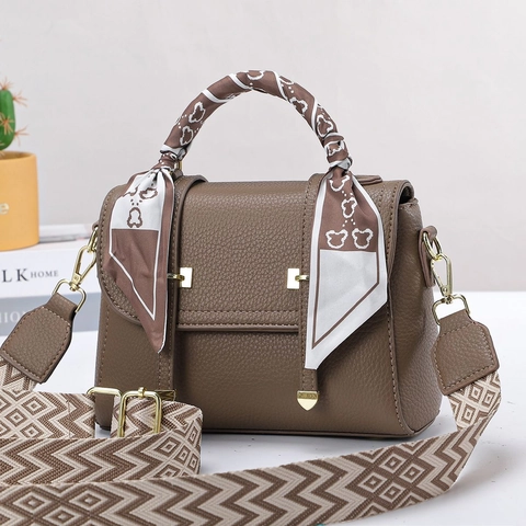 Bolso De Mano Para Mujer Cuir PU Patrón Lichi Bolso Cuadrado Pequeño Con Pañuelo De Satén Correa Ancha Bandolera