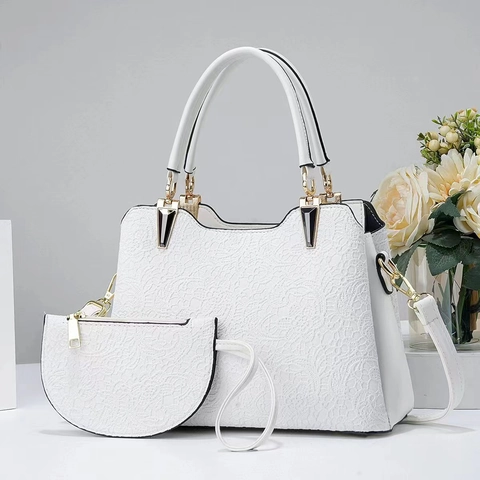 Sac À Main Et Pochette Avec Revêtement En Dentelle Florale Cuir PU Élégant Grand Sac Fourre-Tout Avec Bandoulière Amovible