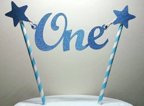 Cake Topper One Glitter Paper Star Decorative First Birthday Party Supplies Ornament