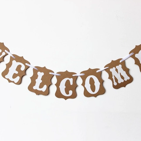 Vintage Kraftpapier Welcome Banner Mit Wellenkante Und Weißen Buchstaben Rustikale Hängende Girlande Für Hochzeit Geburtstag Party Heimdekoration