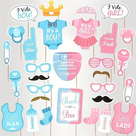 Accessoires Photomaton Fête Révélation Genre Lunettes Biberon Couronne Noeud Papillon Moustache Pour Décoration Baby Shower