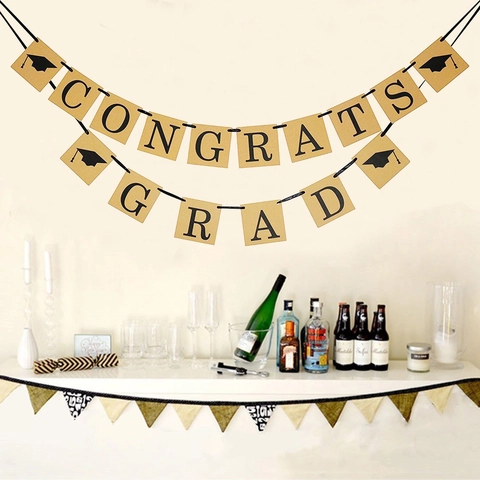 Abschlussbanner Congrats Grad Kraftpapier Hängende Girlande Doktorhut Design Party Dekoration Requisiten