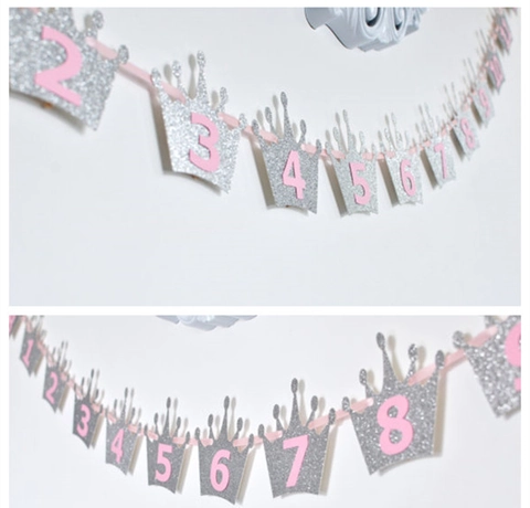Glitter Crown Milestone Photo Banner Monthly Photo Garland For Baby First Birthday Party Decorations Milestone Banner