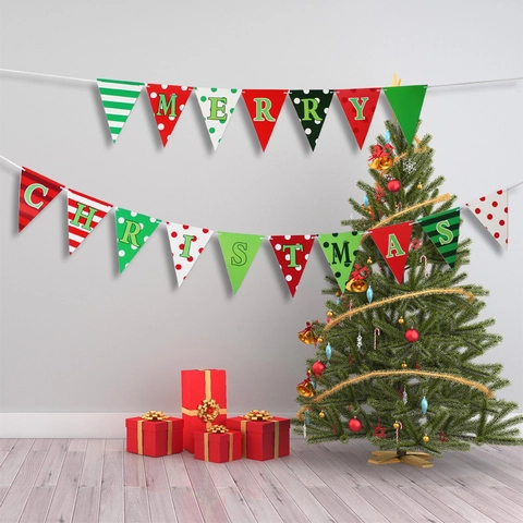 Striscione Buon Natale Rosso Verde Bianco Triangolo Pavese Ghirlanda per Festa di Natale Casa Vacanza Decorazione Interna Appesa