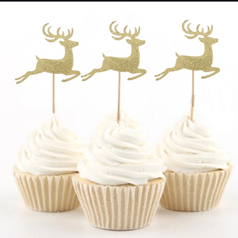 Kerst Goud Glitter Rendier Taarttoppers En Papieren Rietjes Feest Dessert Decoratie Feestelijke Cupcake Topper Set