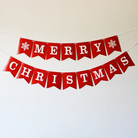 Frohe Weihnachten Banner Schwalbenschwanz Flagge Rotes Papier Girlande Schneeflocken Druck Xmas Party Haus Deko Hängeschild