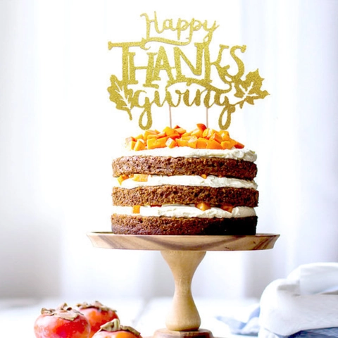 Gold Glitter Thanksgiving Cake Topper Happy Thanksgiving Thankful Give Thanks Party Dessert Table Decoration Paper Cake Insert