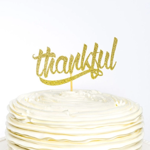 Gold Glitter Thanksgiving Cake Topper Happy Thanksgiving Thankful Give Thanks Party Dessert Table Decoration Paper Cake Insert