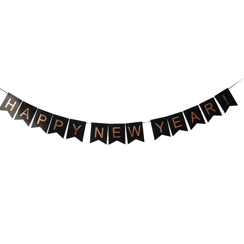 Striscione Happy New Year Bandierine a Coda di Rondine Stampa Oro Carta Bandiere Sospese per Decorazione Festa Casa Capodanno