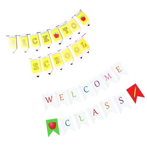 Back To School Banner Welcome Class Pencil Shaped Swallowtail Paper Garlands For Classroom Party Decorations School Celebration Bunting