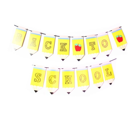 Back To School Banner Welcome Class Pencil Shaped Swallowtail Paper Garlands For Classroom Party Decorations School Celebration Bunting
