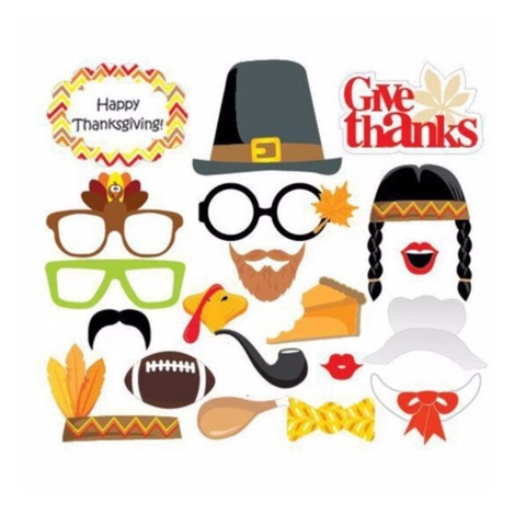 Thanksgiving Photo Booth Props Turkey Maple Leaf Funny Beard Glasses For Autumn Party Celebration Photography Handheld Props