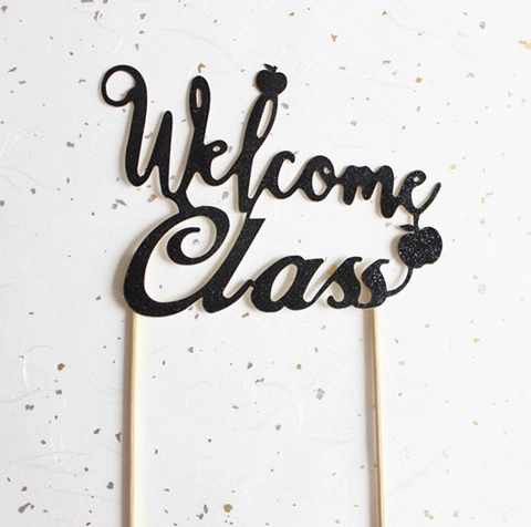 Back To School Cake Topper Glitter Paper Welcome Class Party Decoration Festive Dessert Insert Apple Pencil Design