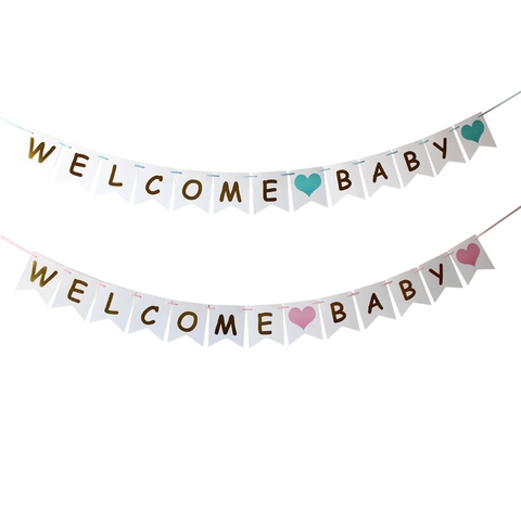 Welcome Baby Shower Pancarta Papel Perlado Banderines Cola de Golondrina Decoración Fiesta Gender Reveal Letras Oro Guirnalda
