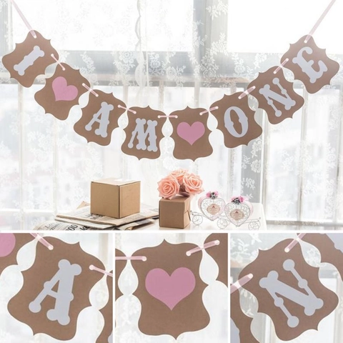 Striscione Di Compleanno In Carta Kraft I Am One Festone Design Cuore Osso Decorazione Festa