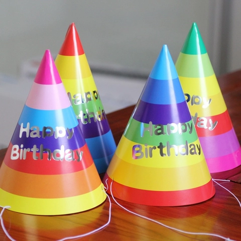 Rainbow Stripe Happy Birthday Paper Party Hat With Elastic String Colorful Cone Shaped Decorative Birthday Hat For Kids