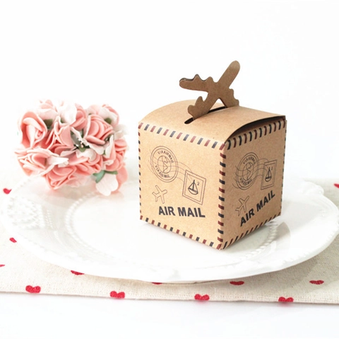 Vintage Airplane Kraft Paper Candy Box Air Mail Aviation Themed Small Gift Boxes For Wedding Party Favor Creative Foldable Paper Packaging Boxes