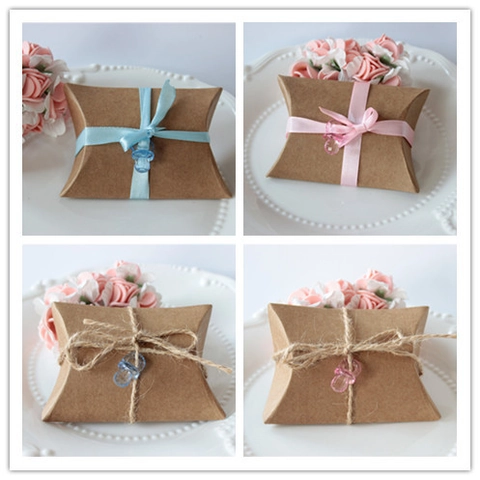 Boîtes Cadeaux Bonbons Oreiller Papier Kraft Ruban Corde Chanvre Décor Tétine Acrylique Fête Bébé I Love You Baby Tag Faveurs