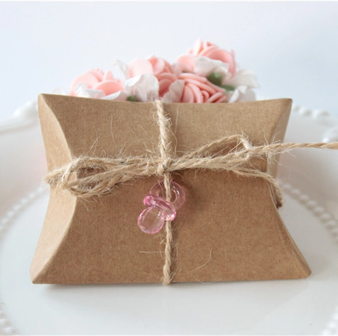Boîtes Cadeaux Bonbons Oreiller Papier Kraft Ruban Corde Chanvre Décor Tétine Acrylique Fête Bébé I Love You Baby Tag Faveurs