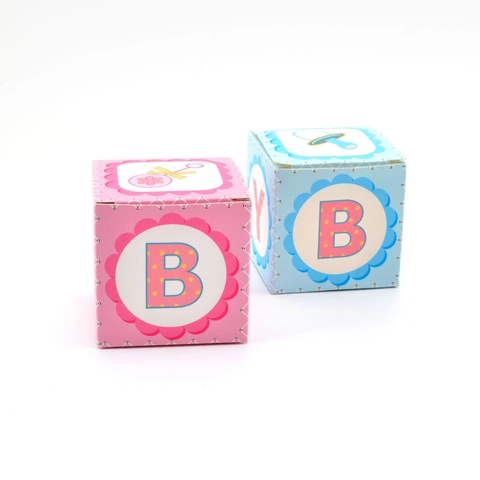 Boîte Cadeau Bonbons Papier Carrée Baby Shower Fête DIY Pliage Cube Lettre Imprimer Baptême Anniversaire Décoration