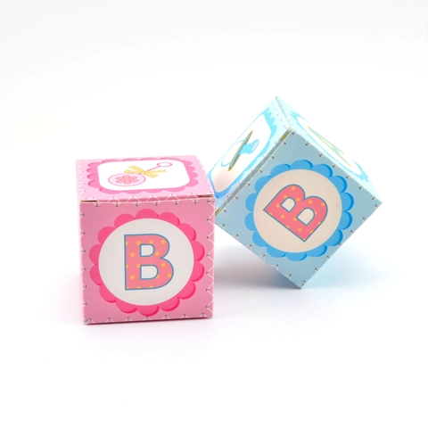 Boîte Cadeau Bonbons Papier Carrée Baby Shower Fête DIY Pliage Cube Lettre Imprimer Baptême Anniversaire Décoration