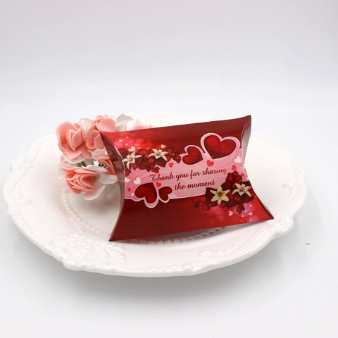 Contenedor De Dulces Almohada Roja Corazón Flor Cartón Para Boda Fiesta San Valentín Embalaje De Regalo Elegante