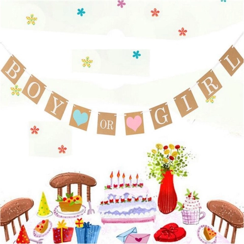 Banner In Carta Kraft Boy Or Girl Per Festa Reveal Del Genere Baby Shower Bandierine Vintage Motivo A Cuore Decorazione