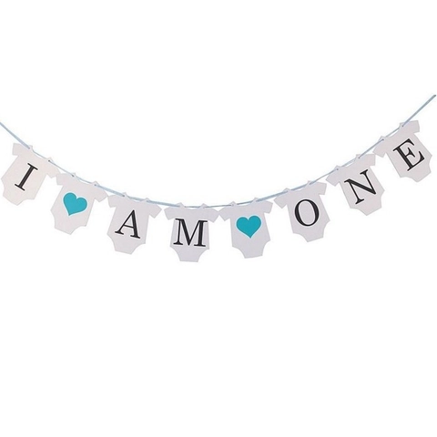 Bannière Premier Anniversaire Bébé I Am One Forme Grenouillère Papier Kraft Guirlande Pour Décorations De Fête Cœur Signe