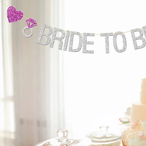 Bride To Be Banner Glitter Paper Wedding Bachelorette Party Garland Pink Heart Diamond Ring Shiny Hanging Sign