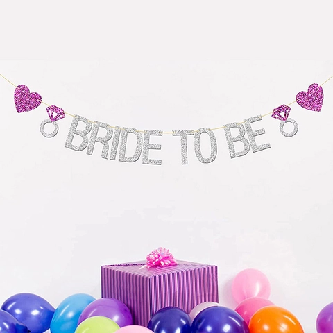 Bride To Be Banner Glitter Paper Wedding Bachelorette Party Garland Pink Heart Diamond Ring Shiny Hanging Sign
