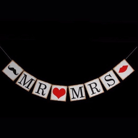 Striscione in Carta Vintage Mr Mrs Baffi Cuore Decorazione Festa Matrimonio Just Married Oggetti di Scena Ghirlanda