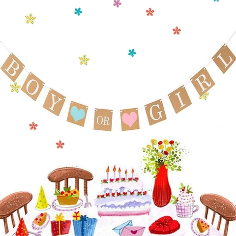 Pancarta De Revelación De Género Papel Kraft Boy Or Girl We Love You Decoración De Baby Shower Marrón Corazón