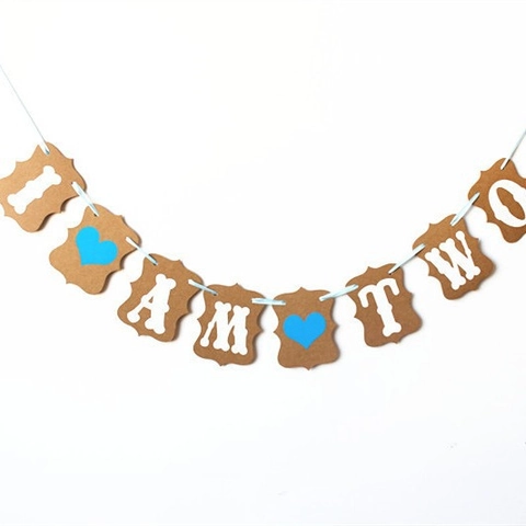 Birthday Bunting Banner Kraft Paper Garland For Second Birthday Party Decoration Heart Printed Hanging Sign