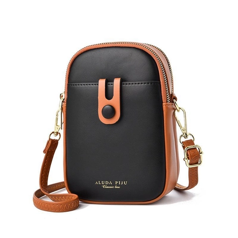 Women Mini Crossbody Phone Bag PU Leather Multi Pocket Zipper Closure Contrast Color Casual Shoulder Pouch Wallet
